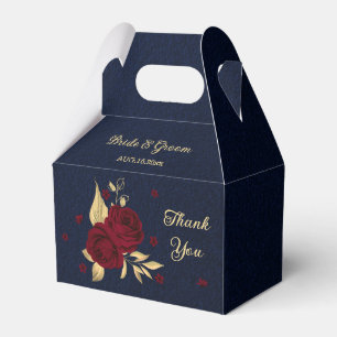 burgundy flowers gold leaves navy blue wedding favour box