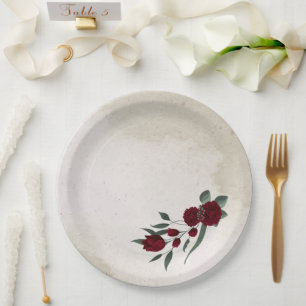 Burgundy flowers greenery paper plate