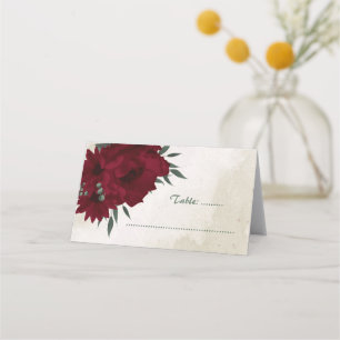 Burgundy flowers greenery place card