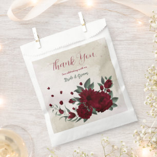Burgundy flowers greenery wedding favour bags