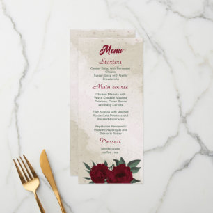 Burgundy flowers greenery wedding menu