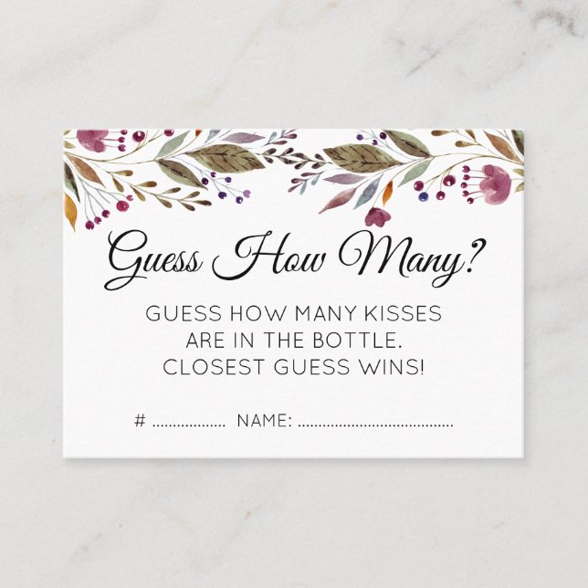 Burgundy Flowers Guess How Many Baby Shower Game Business Card (Front)