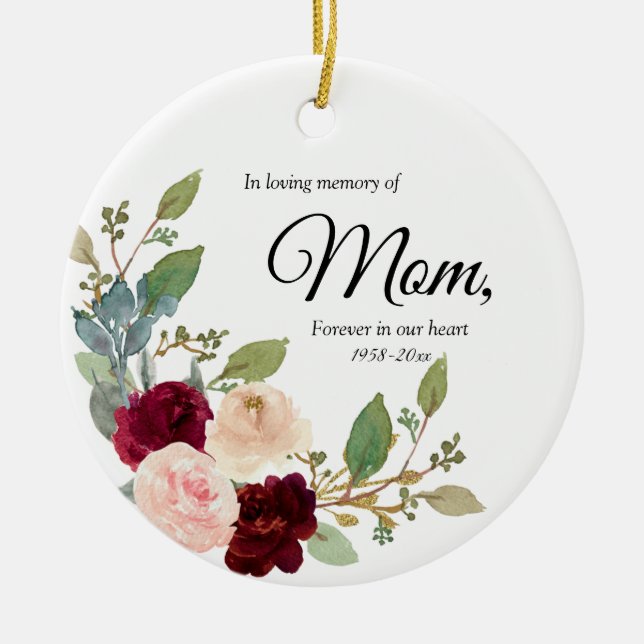 Burgundy Flowers In Loving Memory of Mum Ornament (Front)