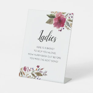 Burgundy Flowers Ladies Bathroom Basket Wedding Pedestal Sign