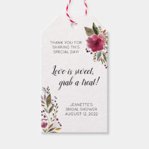 Burgundy Flowers Love Is Sweet Bridal Shower Gift Tags