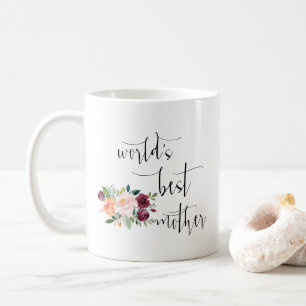 Burgundy Flowers Minimal World's Best Mother Coffee Mug