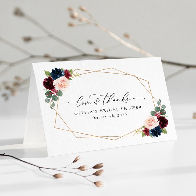 Burgundy Flowers, Navy Flowers, Bridal Shower Thank You Card (Creator Uploaded)