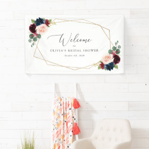 Burgundy Flowers, Navy Flowers, Bridal Welcome Banner