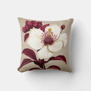 Burgundy Flowers On Cream Cushion