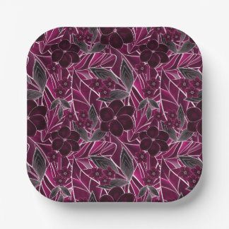 Burgundy flowers. paper plate