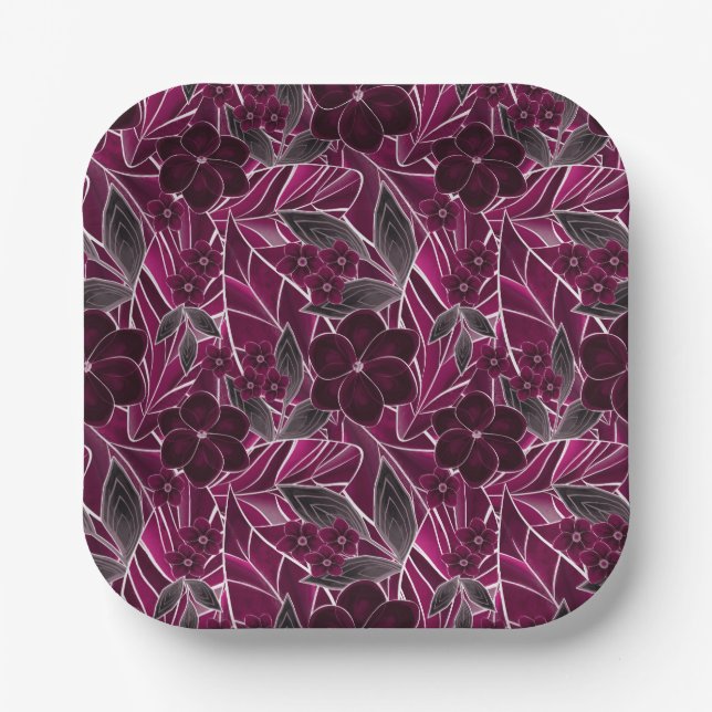Burgundy flowers. paper plate (Front)