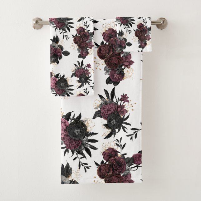 Burgundy Flowers Pattern Towel (Insitu)