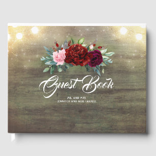Burgundy Flowers - Peony Rustic Wedding Guest Book