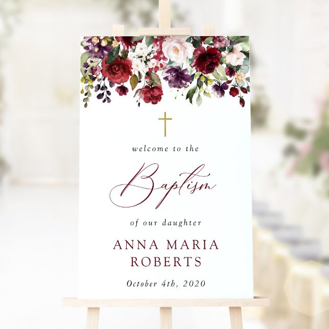 Burgundy Flowers, Pink Flowers, Baptism Welcome Poster (Creator Uploaded)
