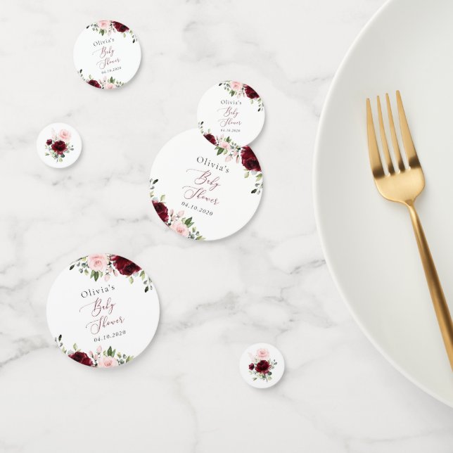 Burgundy Flowers, Pink Flowers, Boho, Baby Shower Confetti (Group)