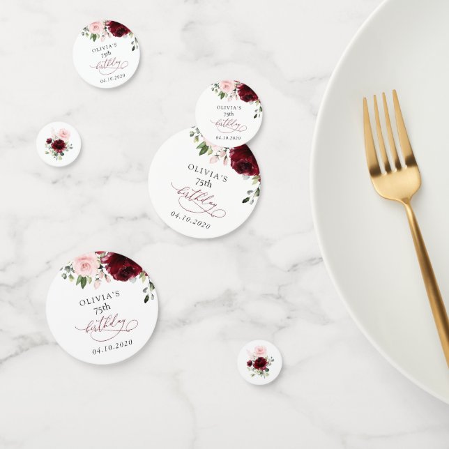 Burgundy Flowers, Pink Flowers, Boho, Birthday Confetti (Group)