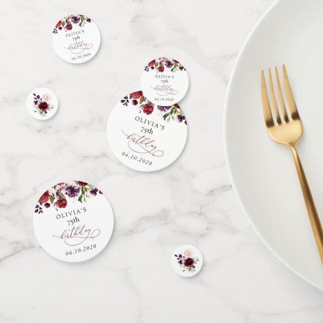 Burgundy Flowers, Pink Flowers, Boho, Birthday Confetti (Group)