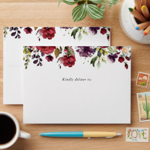 Burgundy Flowers, Pink Flowers, Boho, Birthday Envelope