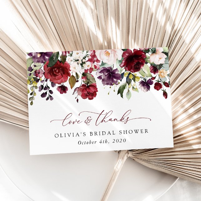 Burgundy Flowers, Pink Flowers, Boho Bridal Shower Thank You Card (Creator Uploaded)
