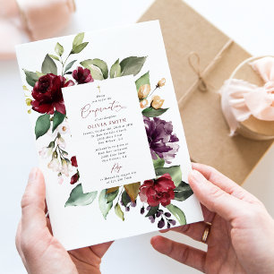 Burgundy Flowers, Pink Flowers, Boho, Confirmation Invitation