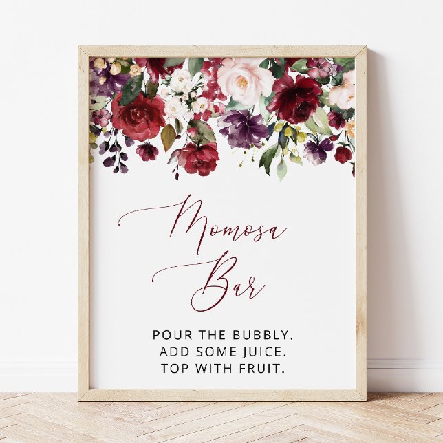 Burgundy Flowers, Pink Flowers, Boho, Momosa Bar Poster (Creator Uploaded)