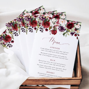 Burgundy Flowers, Pink Flowers, Boho, Wedding Menu