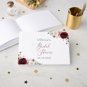 Burgundy Flowers, Pink Flowers, Bridal Shower Guest Book