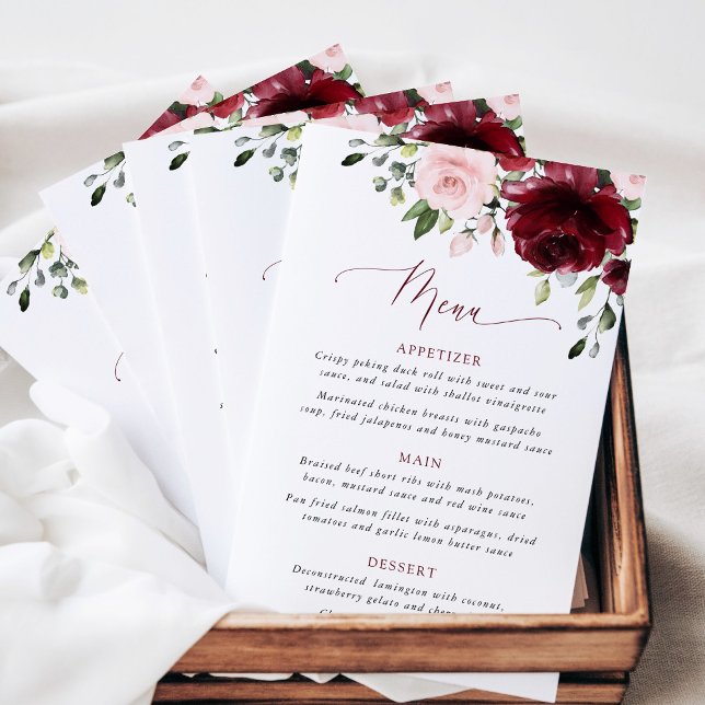 Burgundy Flowers, Pink Flowers, Bridal Shower Menu (Creator Uploaded)