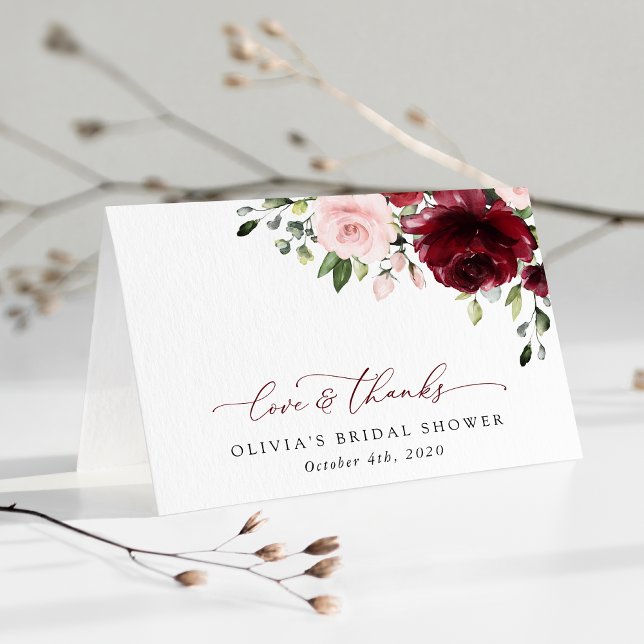 Burgundy Flowers, Pink Flowers, Bridal Shower Thank You Card (Creator Uploaded)