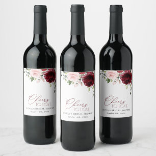 Burgundy Flowers, Pink Flowers, Bridal Shower Wine Label