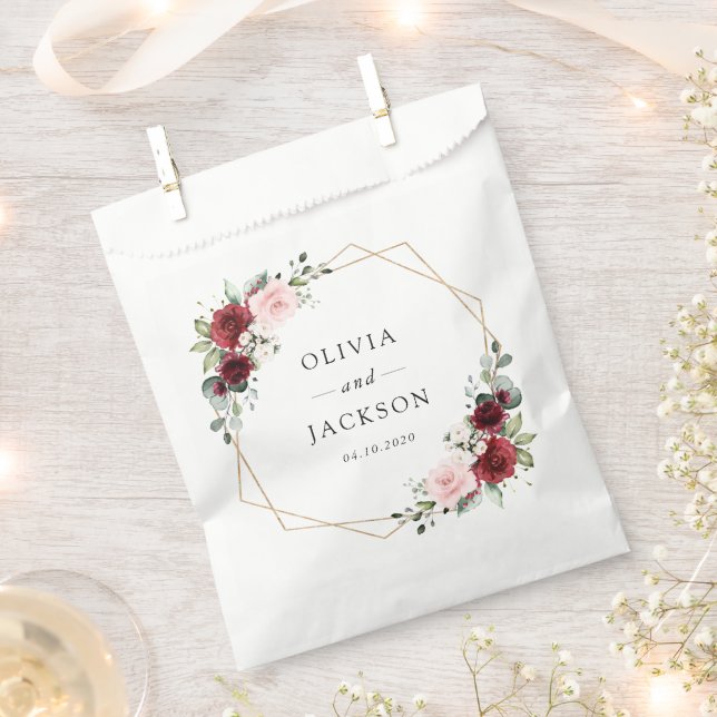 Burgundy Flowers, Pink Flowers, Greenery, Wedding Favour Bags (Clipped)