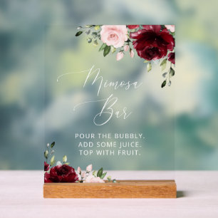 Burgundy Flowers, Pink Flowers, Mimosa Bar  Acrylic Sign