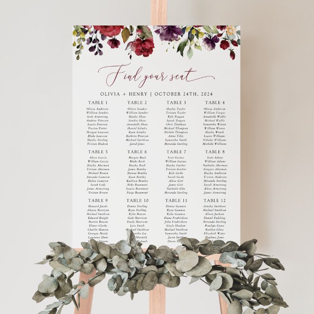 Burgundy Flowers, Pink Flowers, Seating Chart (Creator Uploaded)