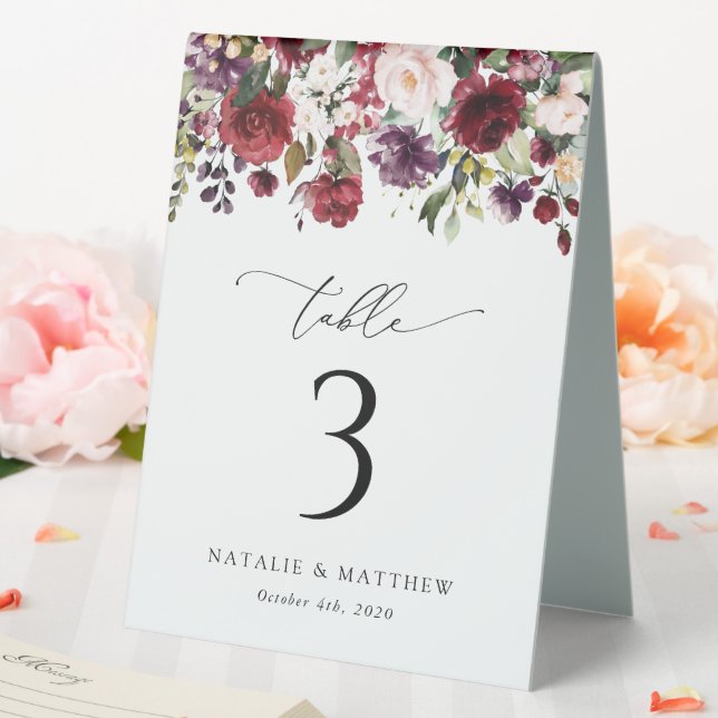 Burgundy Flowers, Pink Flowers, Table Numbers (In SItu (Wedding))