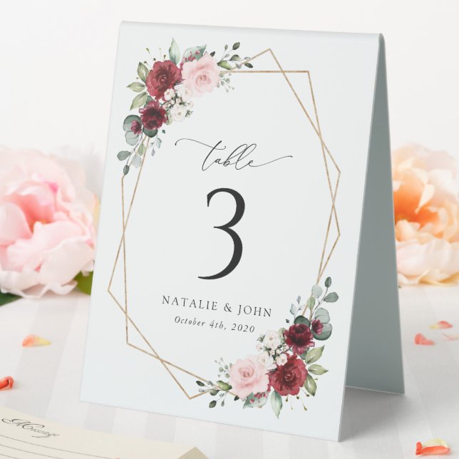 Burgundy Flowers, Pink Flowers, Table Numbers (In SItu (Wedding))