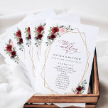 Burgundy Flowers, Pink Flowers, Wedding Program<br><div class="desc">Add a personal touch to your wedding celebration with these stylish and memorable party items! Design features burgundy and blush pink watercolor flowers,  greenery and gold frame on white background.</div>