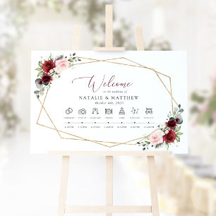 Burgundy Flowers, Pink Flowers, Wedding Timeline Poster