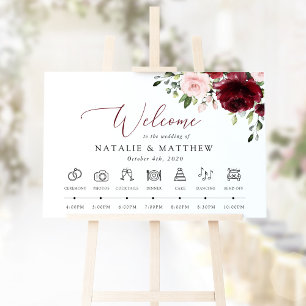 Burgundy Flowers, Pink Flowers, Wedding Timeline Poster