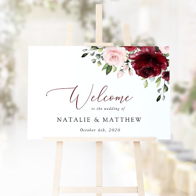 Burgundy Flowers, Pink Flowers, Wedding Welcome Poster (Creator Uploaded)