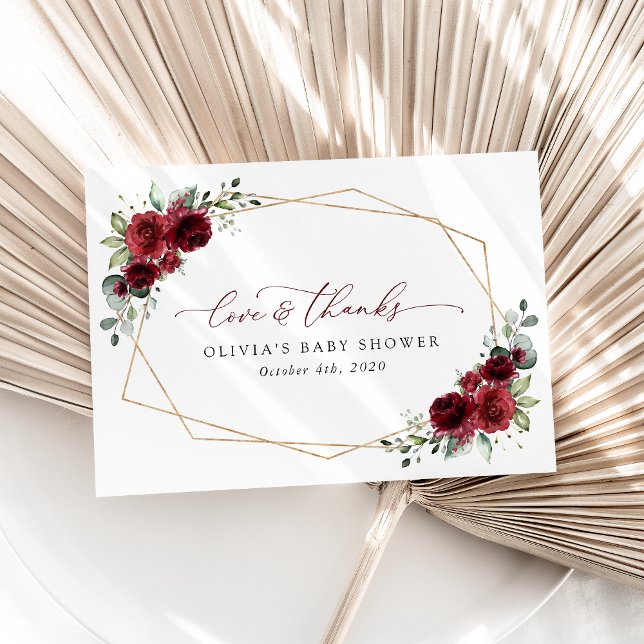 Burgundy Flowers, Red Flowers, Baby Shower Thank You Card (Creator Uploaded)