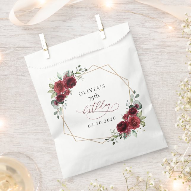 Burgundy Flowers, Red Flowers, Boho, Birthday Favour Bags (Clipped)