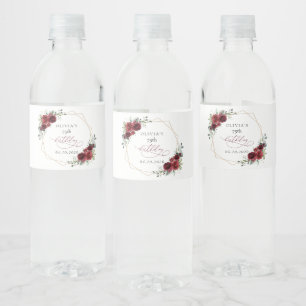Burgundy Flowers, Red Flowers, Boho, Birthday Water Bottle Label