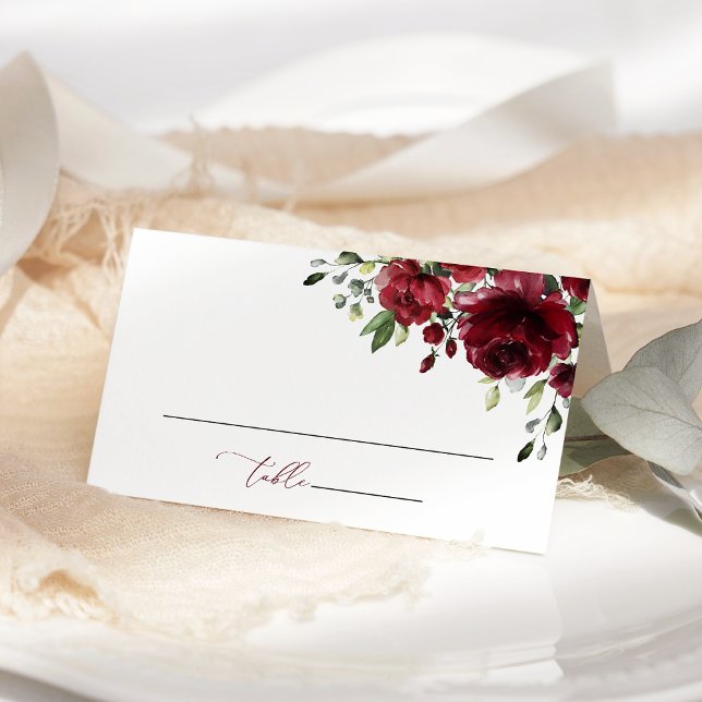 Burgundy Flowers, Red Flowers, Boho, Bridal Shower Place Card (Creator Uploaded)
