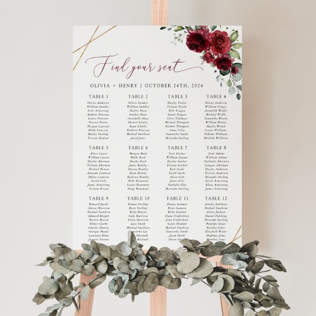 Burgundy Flowers, Red Flowers, Boho, Seating Chart (Creator Uploaded)