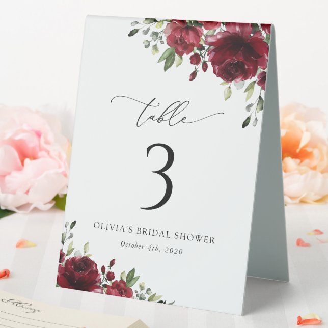 Burgundy Flowers, Red Flowers, Boho, Table Numbers (In SItu (Wedding))