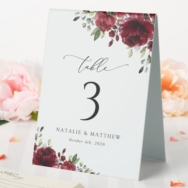 Burgundy Flowers, Red Flowers, Boho, Table Numbers (In SItu (Wedding))