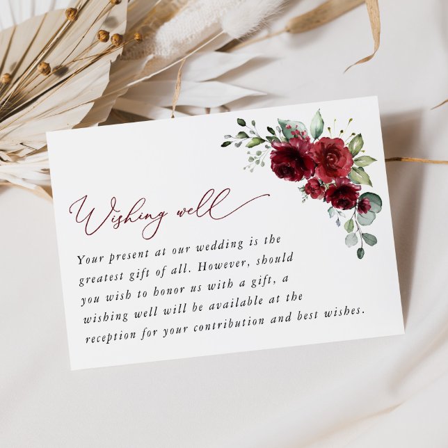 Burgundy Flowers, Red Flowers, Boho, Wishing Well Enclosure Card (Creator Uploaded)