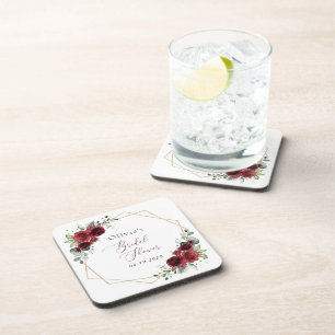 Burgundy Flowers, Red Flowers, Bridal Shower Coaster