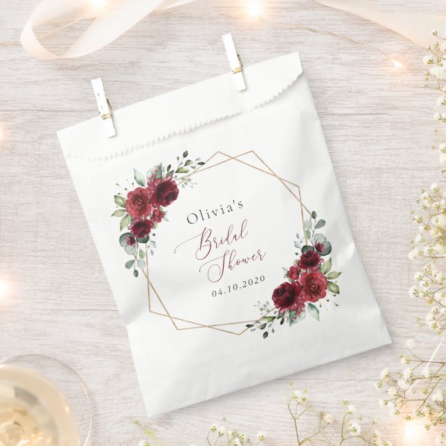 Burgundy Flowers, Red Flowers, Bridal Shower Favour Bags (Clipped)