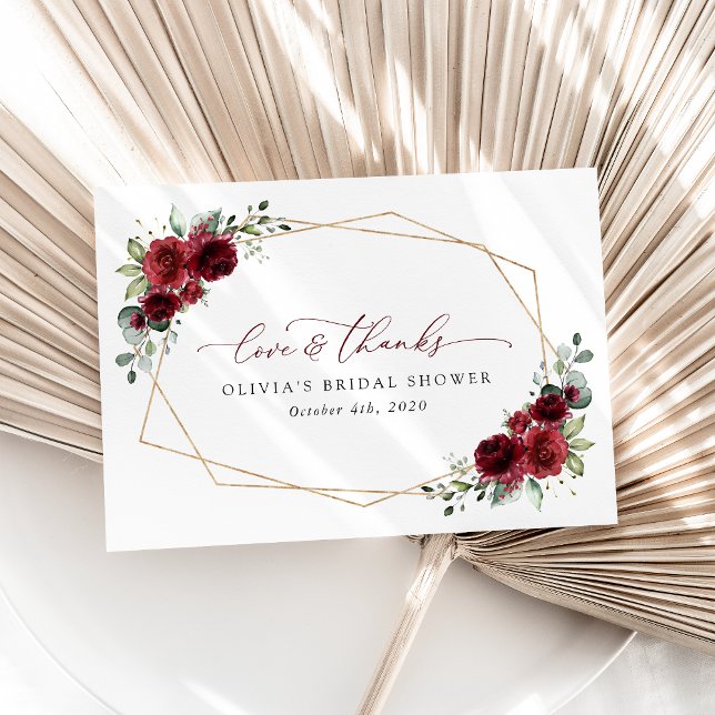 Burgundy Flowers, Red Flowers, Bridal Shower Thank You Card (Creator Uploaded)